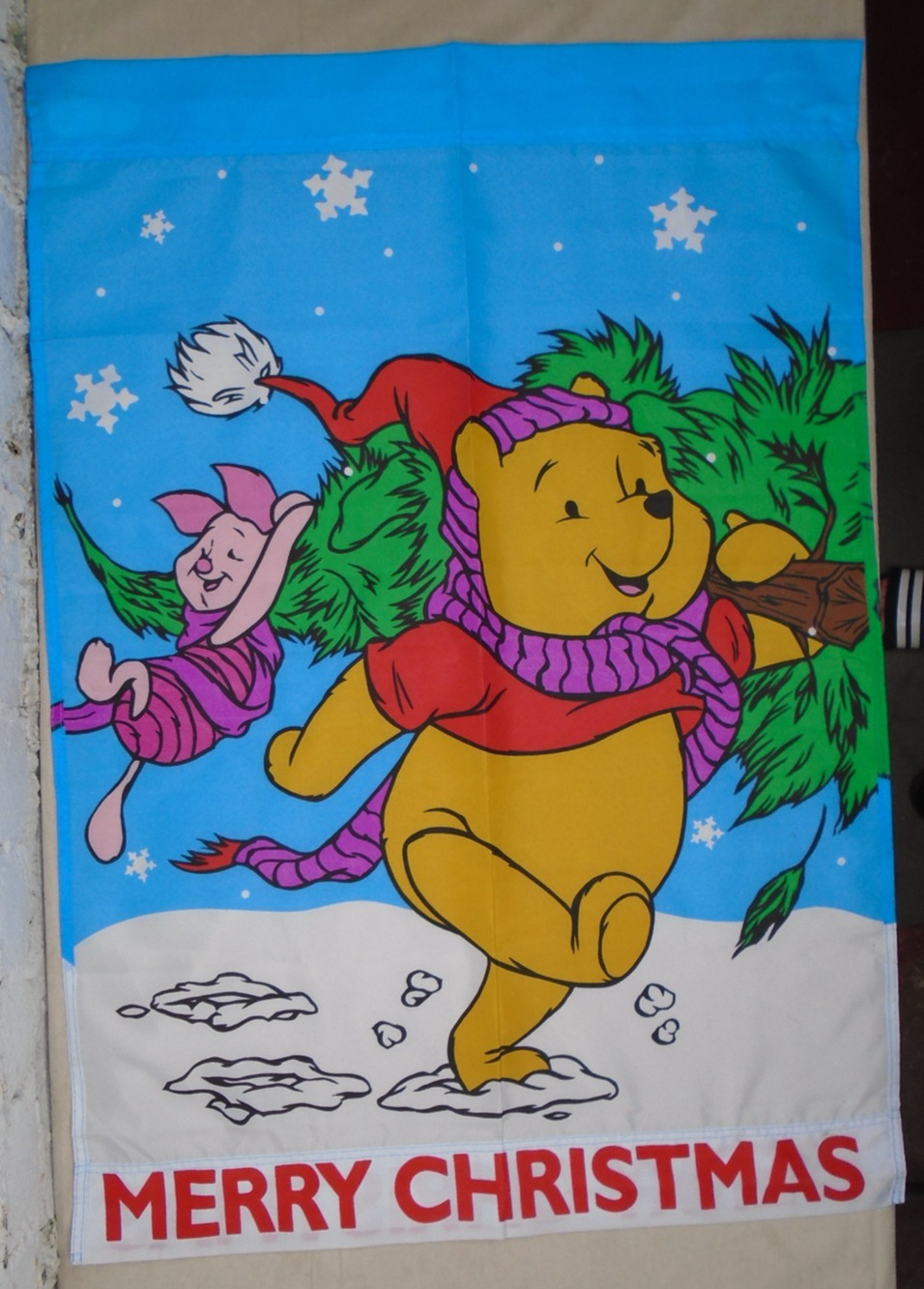 Winnie The Pooh Piglet Merry Christmas Double Sided Garden Flag 29x42.5” Disney